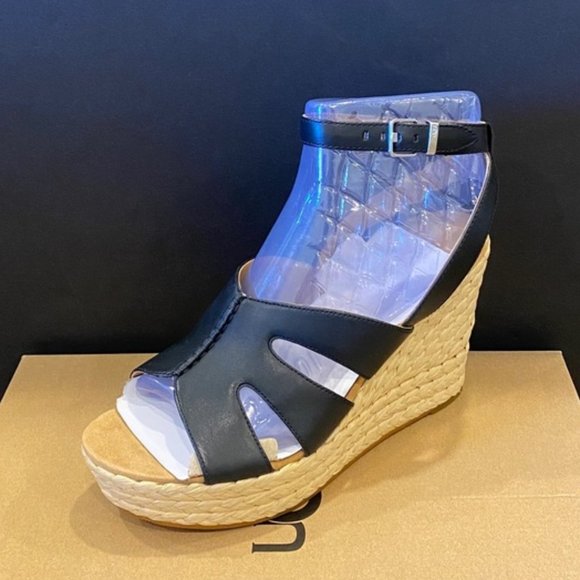 Ugg Careena Black Espadrille Wedges Sandals Shoes Heels Pumps Multi Size NEW - Picture 1 of 4